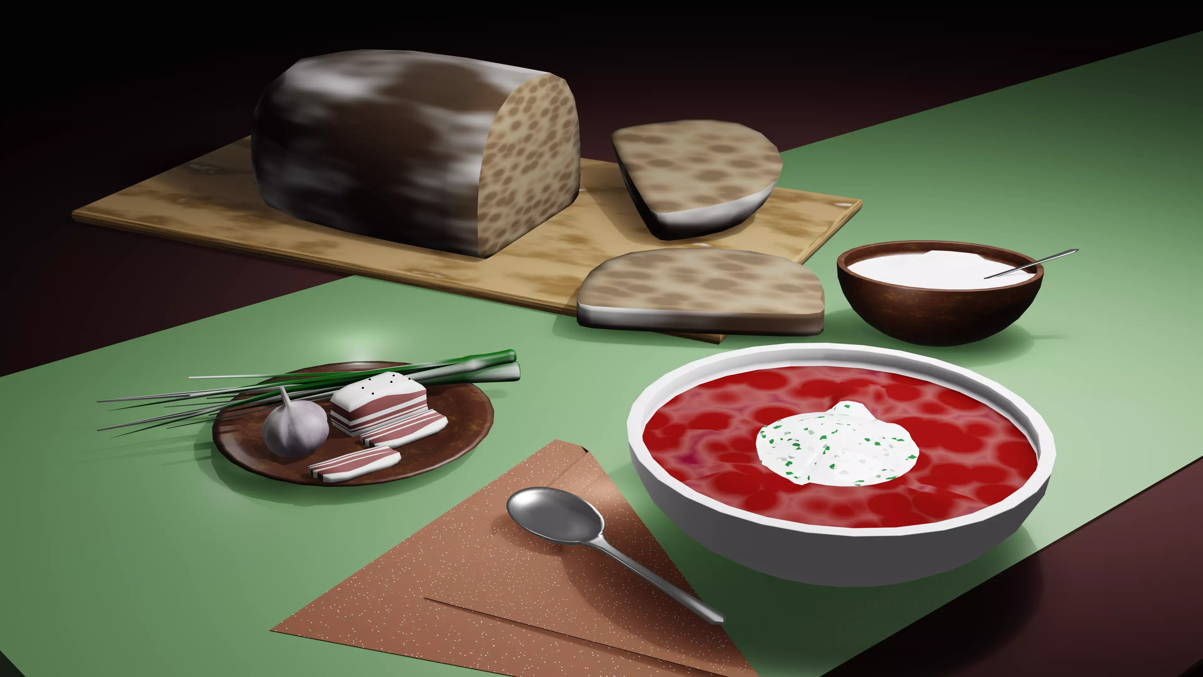 Traditional Ukrainian Borscht Set 3D Model Low-poly 3D model_0