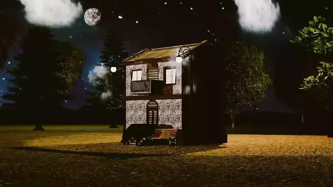 Night Forest House  Blender Eevee