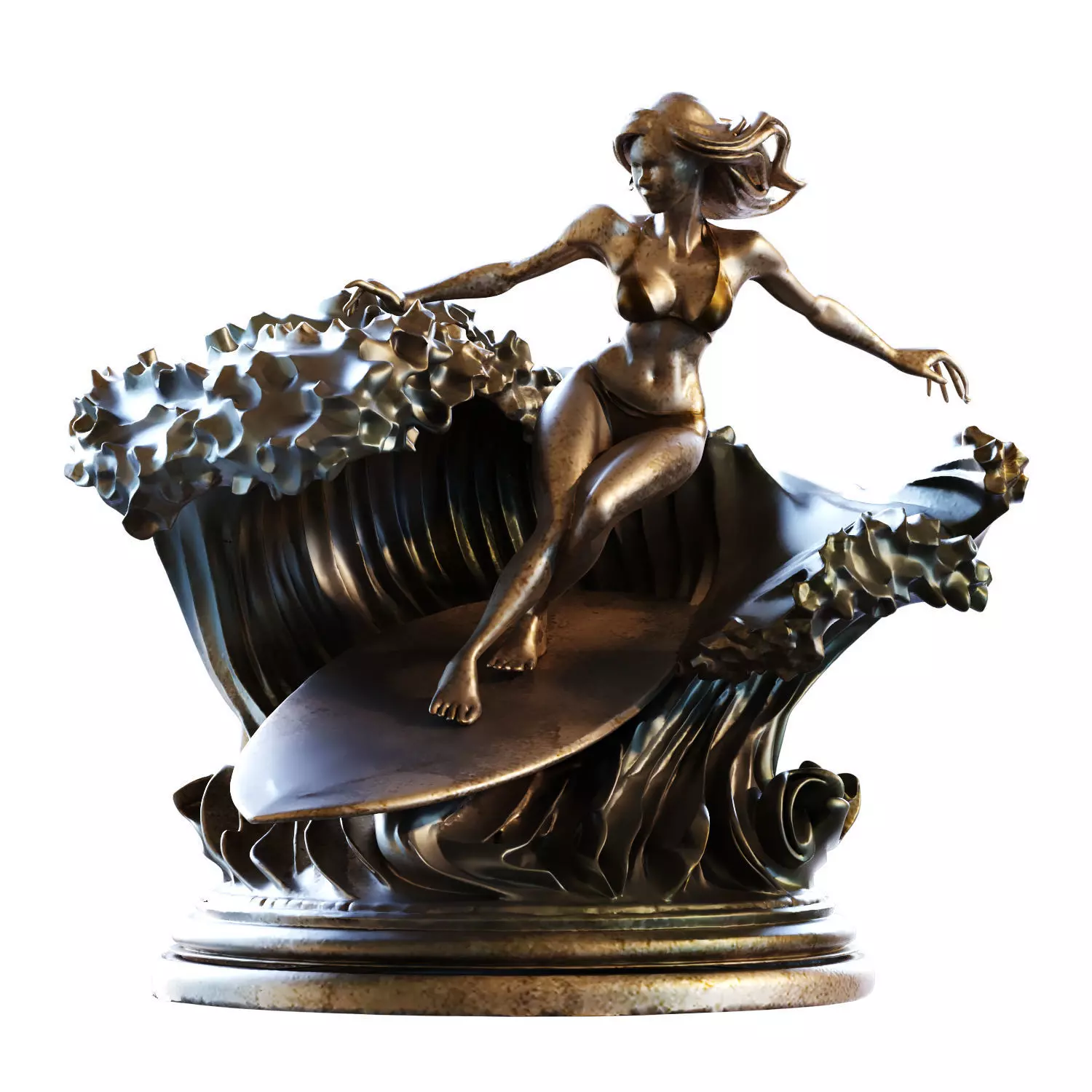 women on wave sculpture set 781 Low-poly 3D model