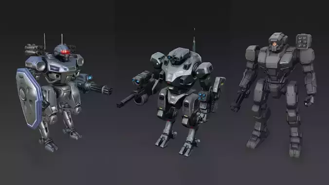 Sci-Fi Combat Robot Pack PBR 3D Models Low-poly 3D model