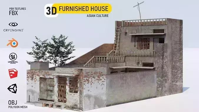 Realistic Old Asian Village House