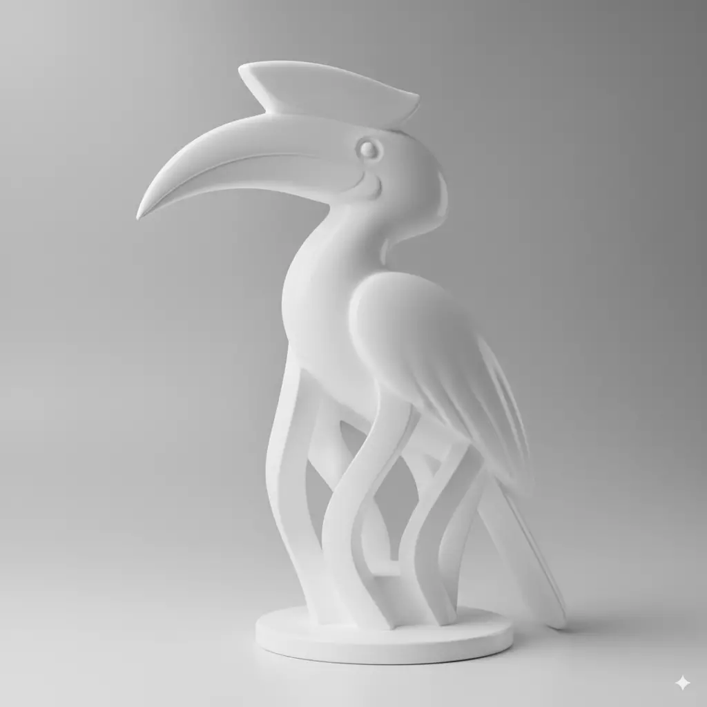 minimalist sculpture of a rhinoceros hornbill 3D print model_0