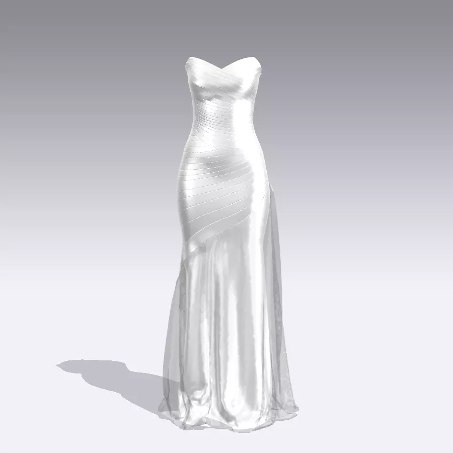 Dress haft fish model cut heart neckline vual skirt Low-poly 3D model