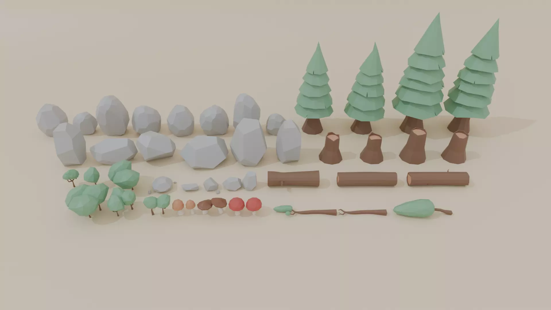 Stylized Low Poly Forest Pack 45 Assets Low-poly 3D model_1