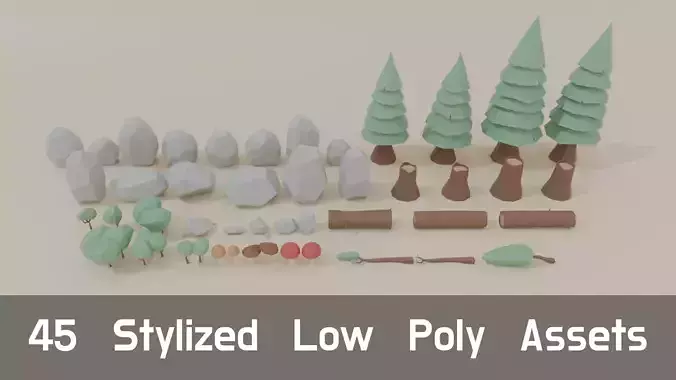 Stylized Low Poly Forest Pack 45 Assets Low-poly 3D model