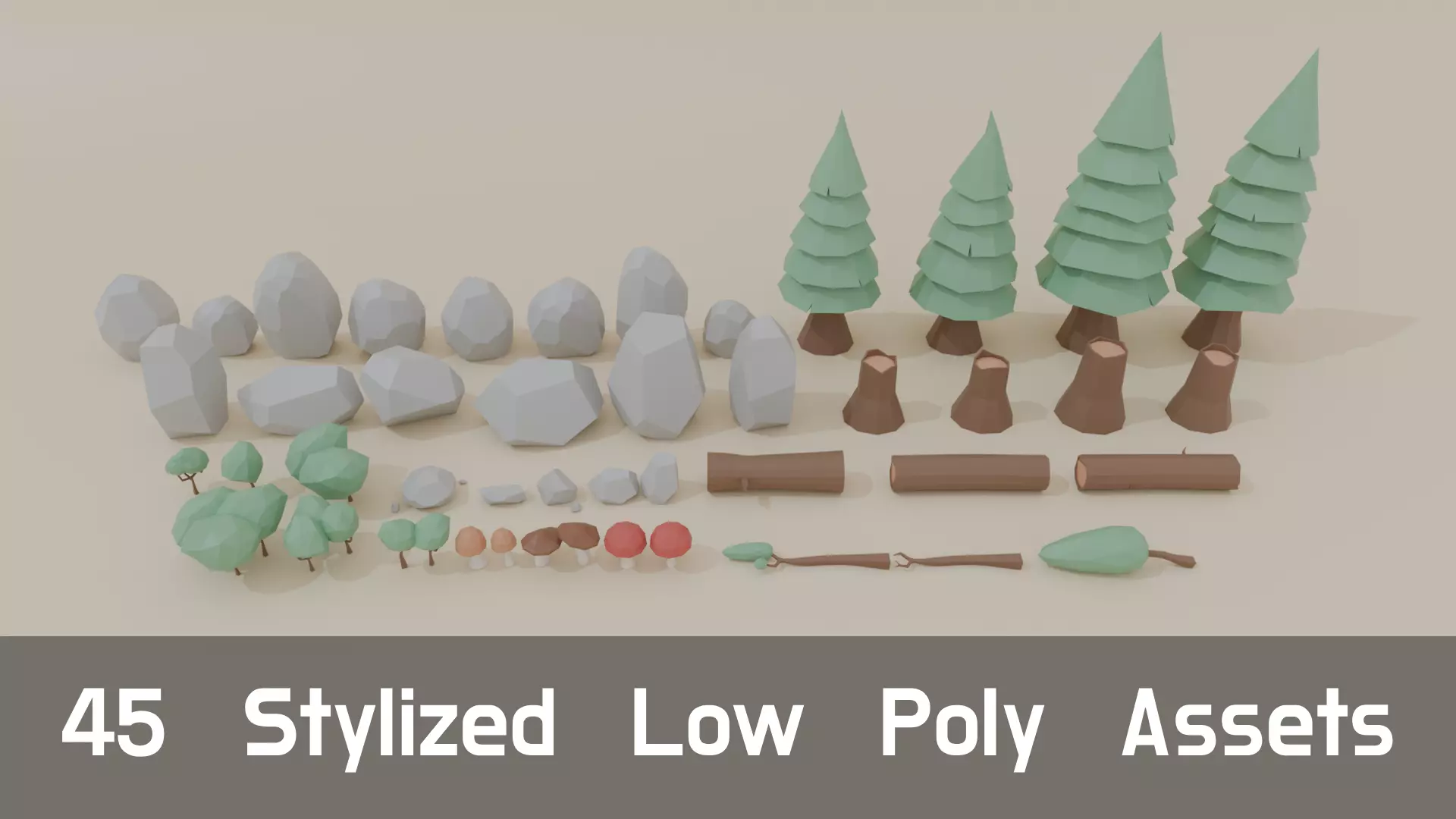 Stylized Low Poly Forest Pack 45 Assets Low-poly 3D model_0