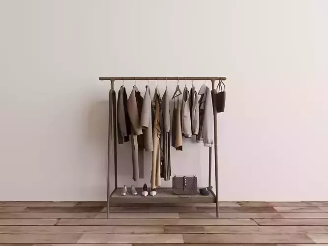 Modern Wood Clothes Rack 3D Model