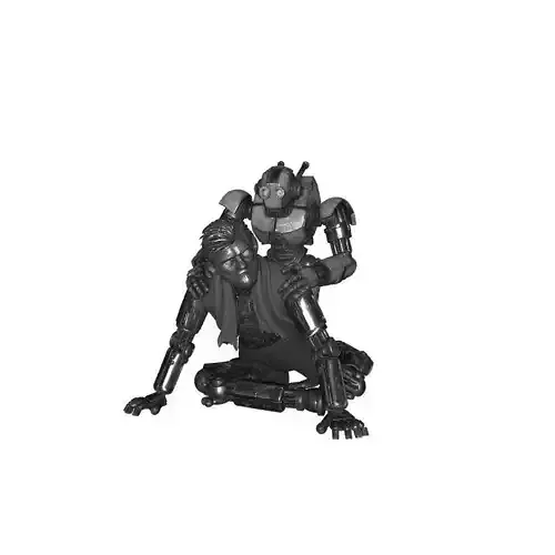 Robotic Man Helping Human 3D Printed Futuristic Friendship