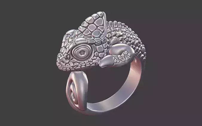 chameleon lizard silver ring 