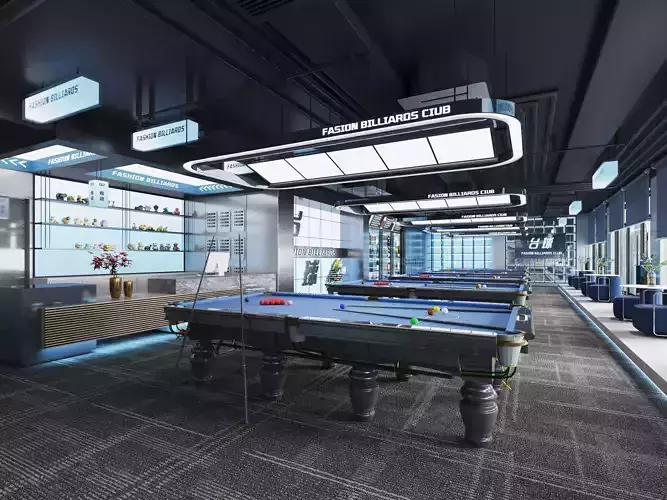 Modern Billiards Hall with Pool Tables