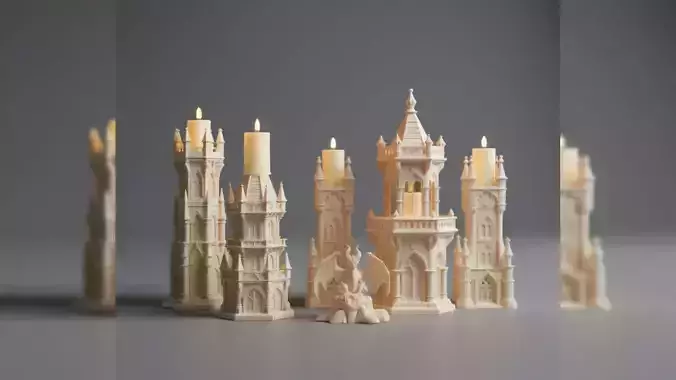 Complete Gothic Castle Set - 4 Towers and Dragon