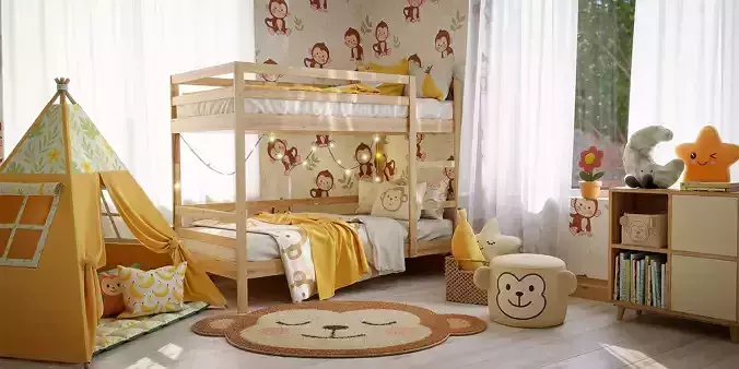 Monkey Kids Room - 3D Interior Scene