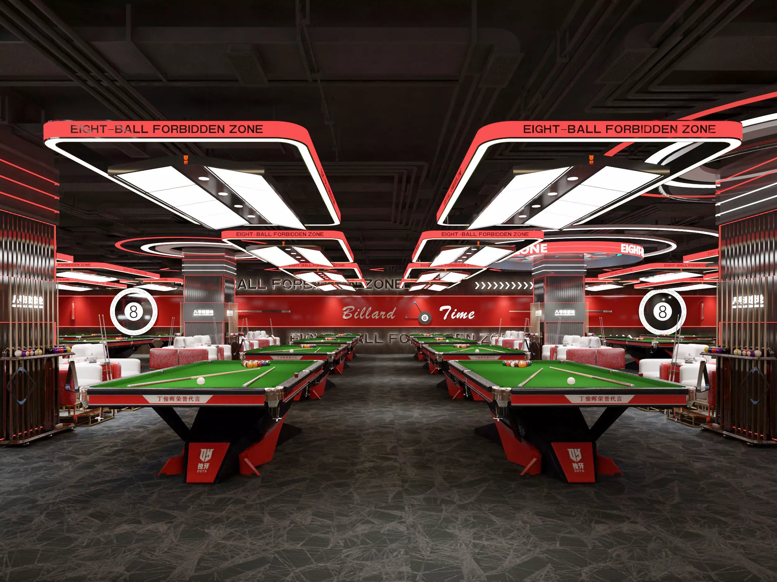 Modern Billiards Hall with Pool Tables Low-poly 3D model