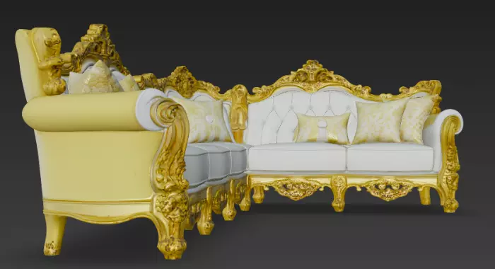 Golden Sofa Set L Shape 3d Model 3D model_3