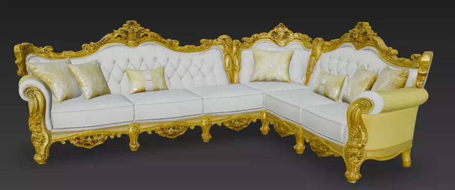 Golden Sofa Set L Shape 3d Model 3D model_5
