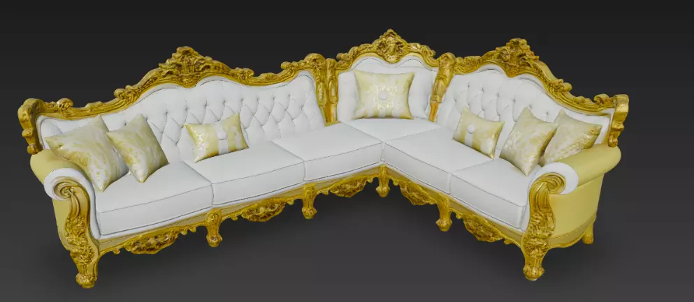 Golden Sofa Set L Shape 3d Model 3D model_2
