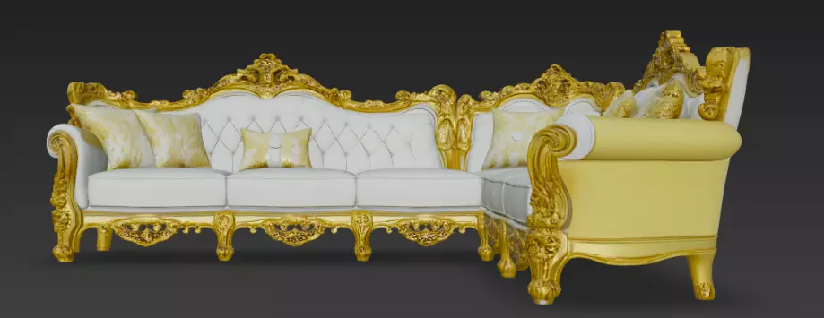 Golden Sofa Set L Shape 3d Model 3D model_0