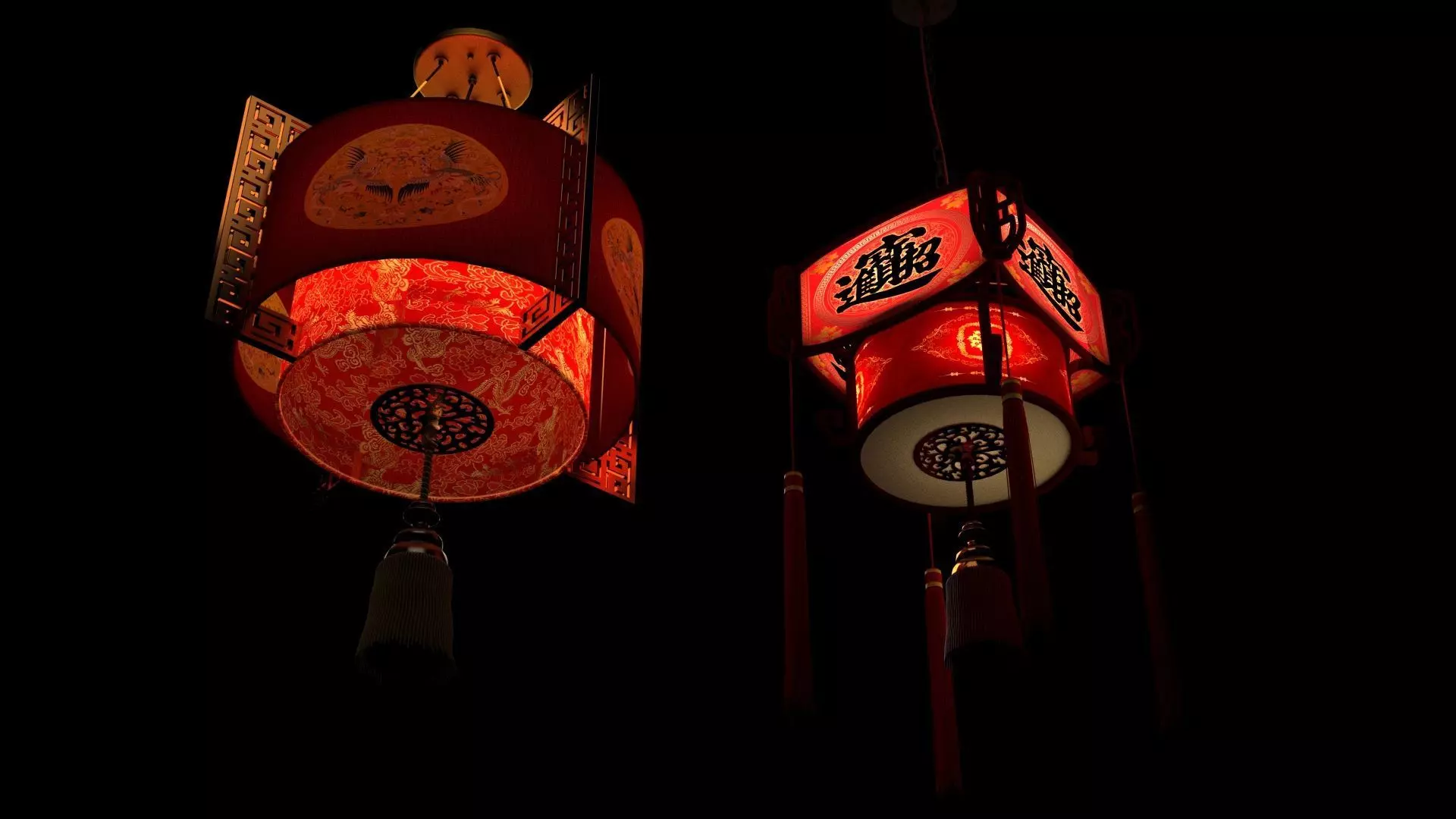 Chinese Red palace Lantern  Low-poly 3D model_8