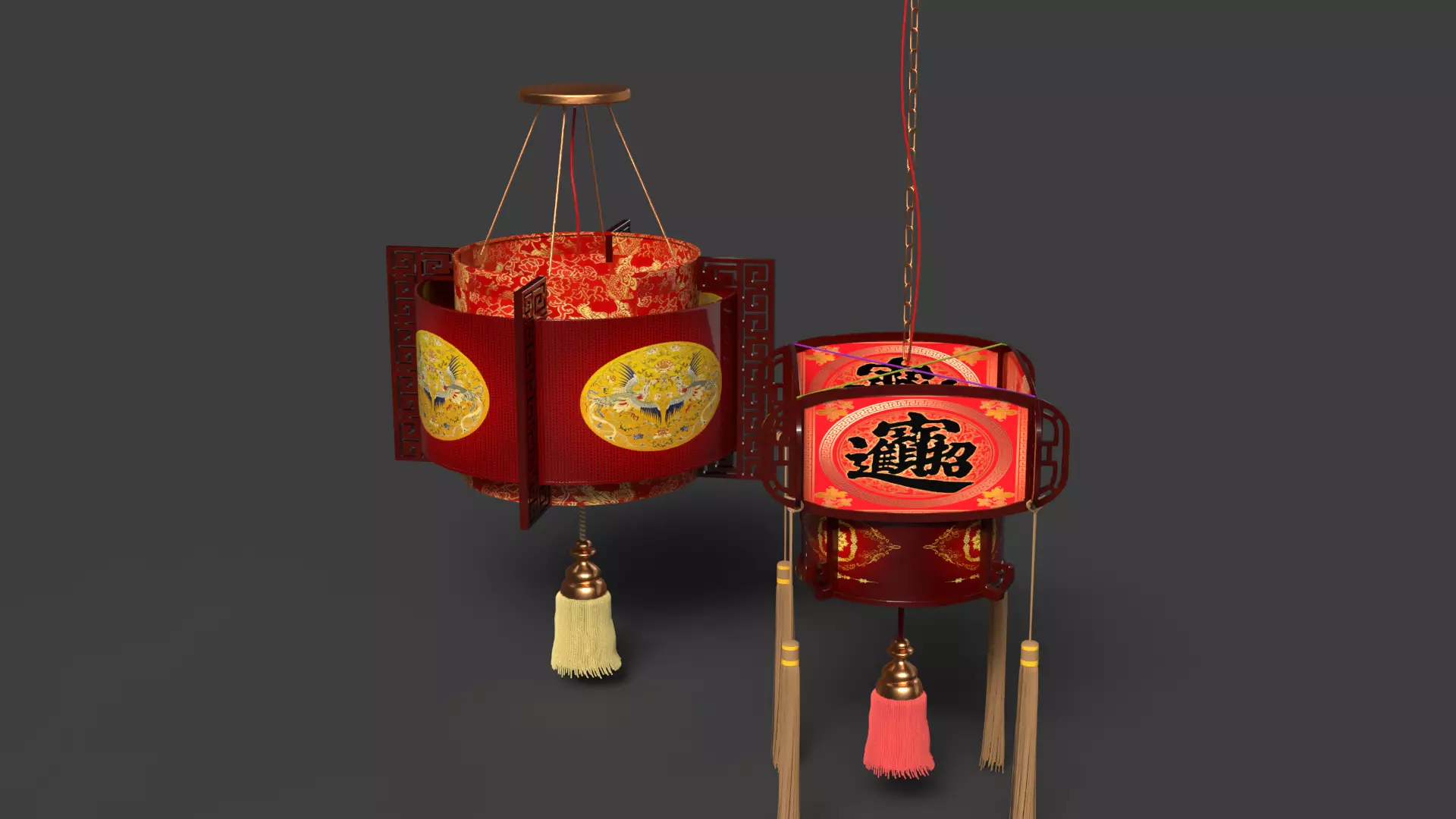 Chinese Red palace Lantern  Low-poly 3D model_0