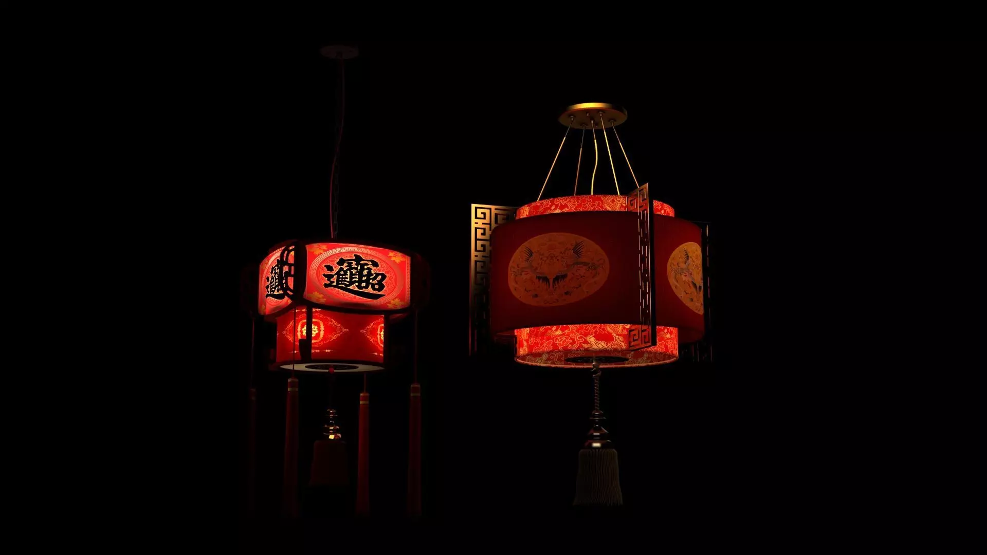 Chinese Red palace Lantern  Low-poly 3D model_2