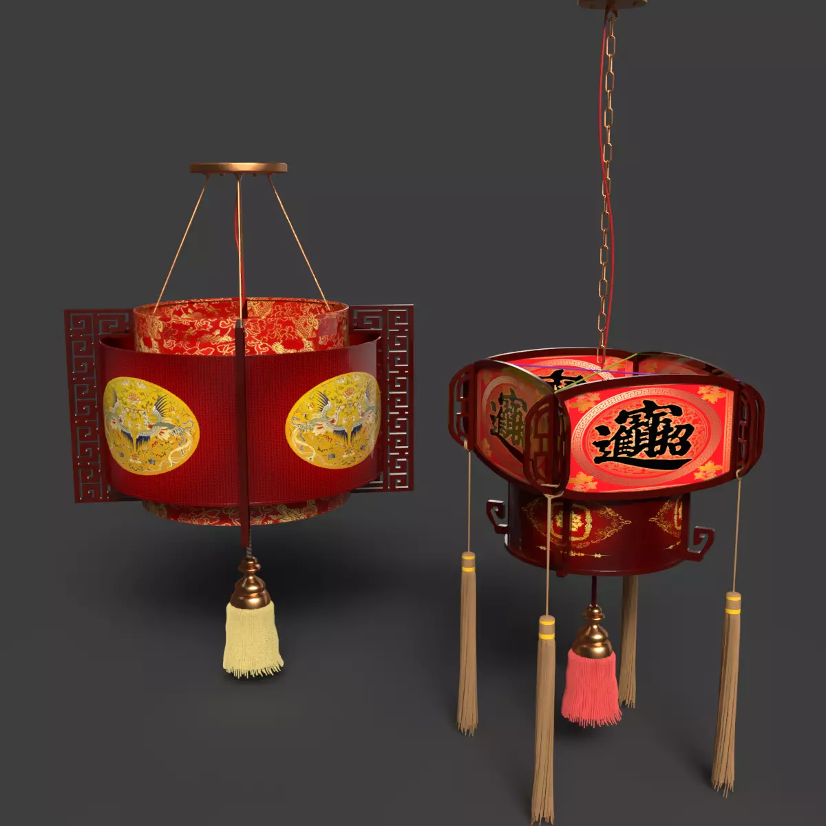 Chinese Red palace Lantern  Low-poly 3D model_7