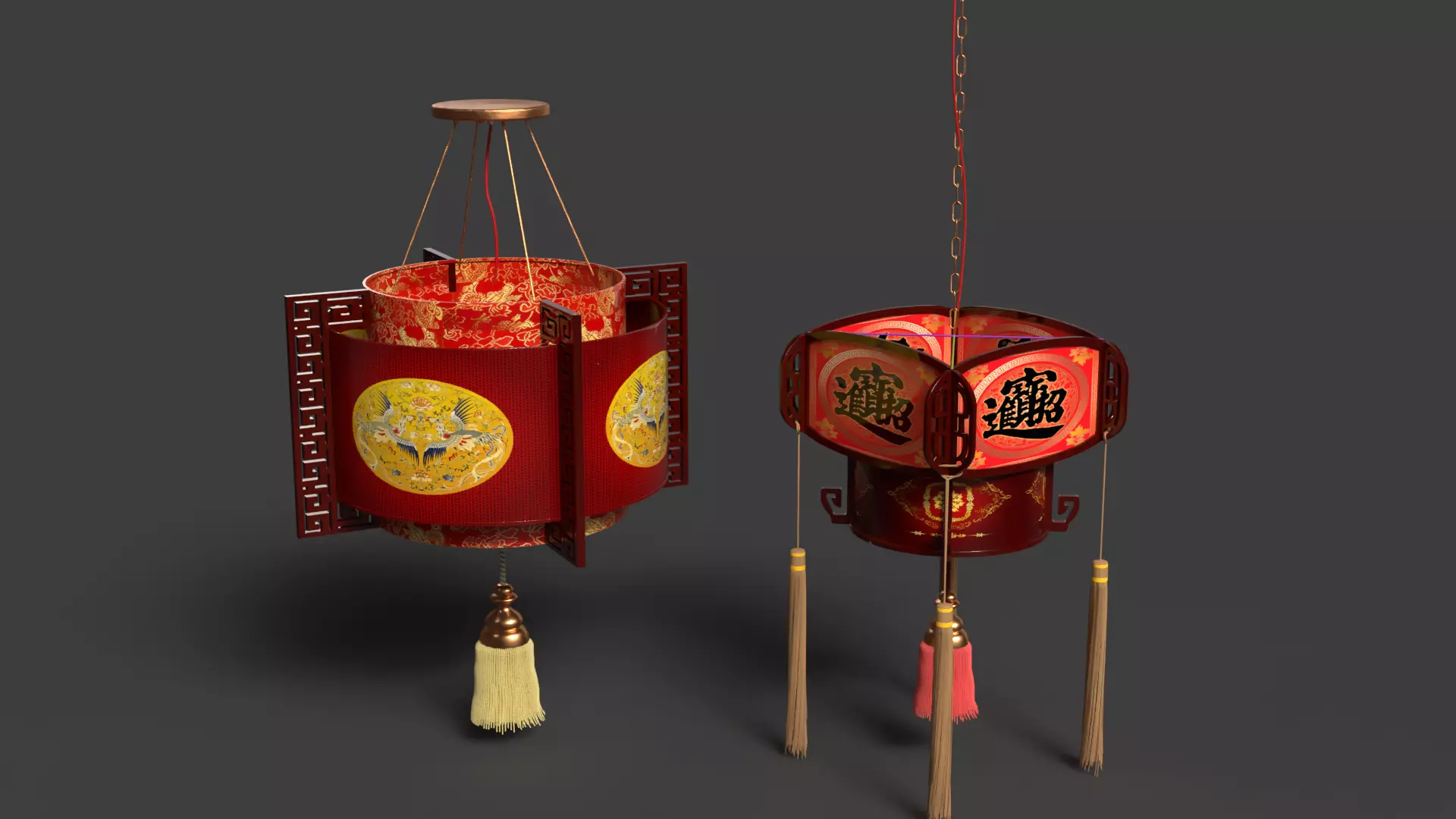 Chinese Red palace Lantern  Low-poly 3D model_4