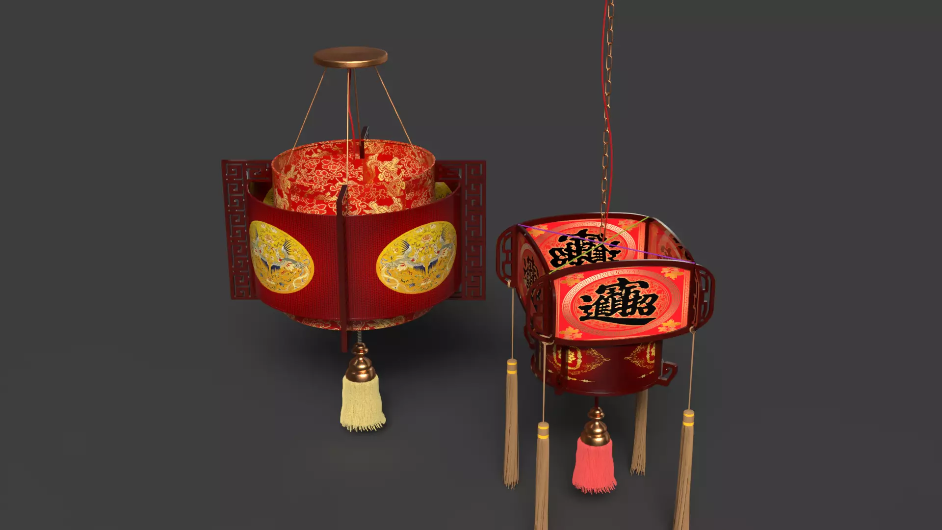 Chinese Red palace Lantern  Low-poly 3D model_3