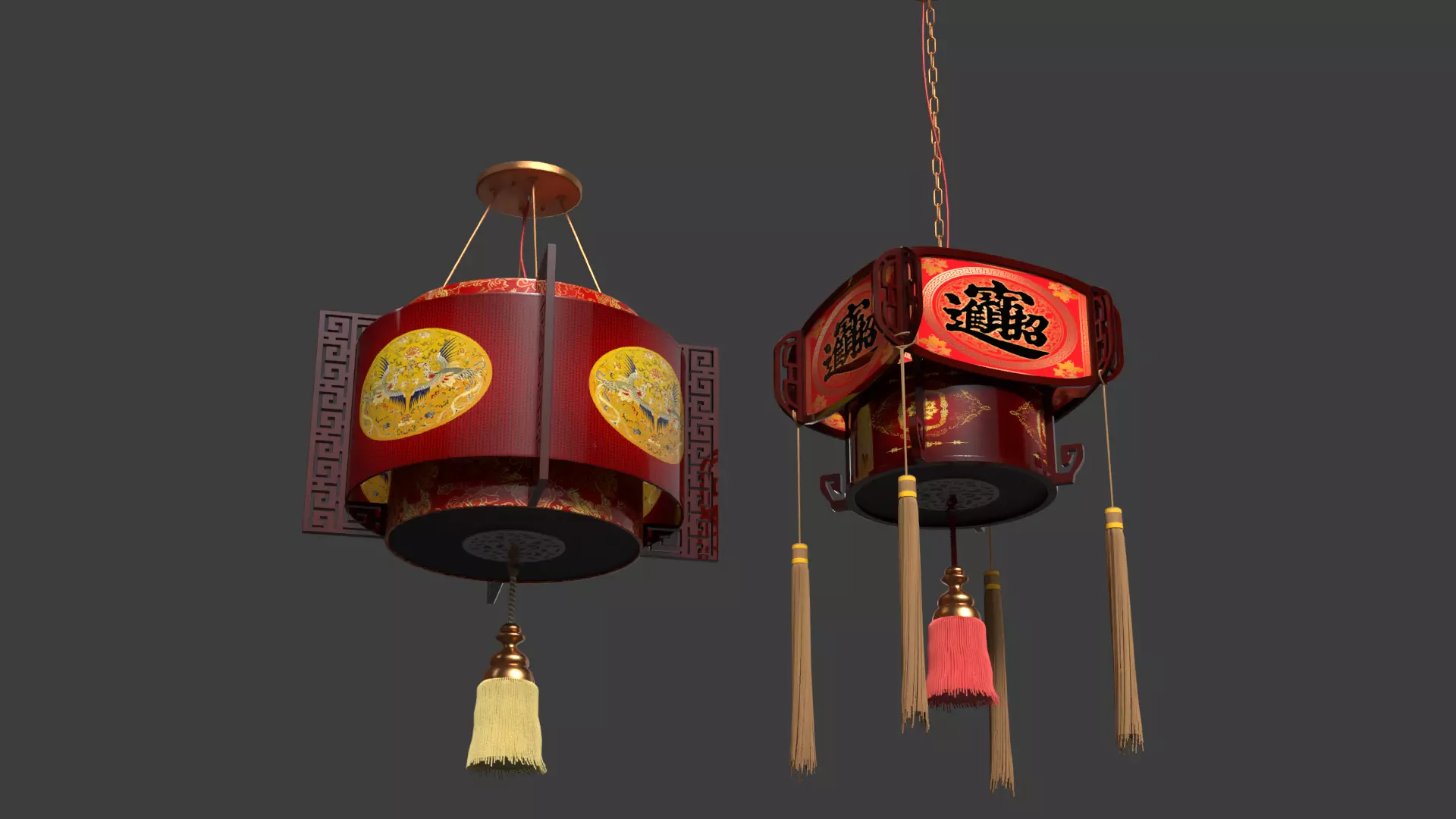 Chinese Red palace Lantern  Low-poly 3D model_5