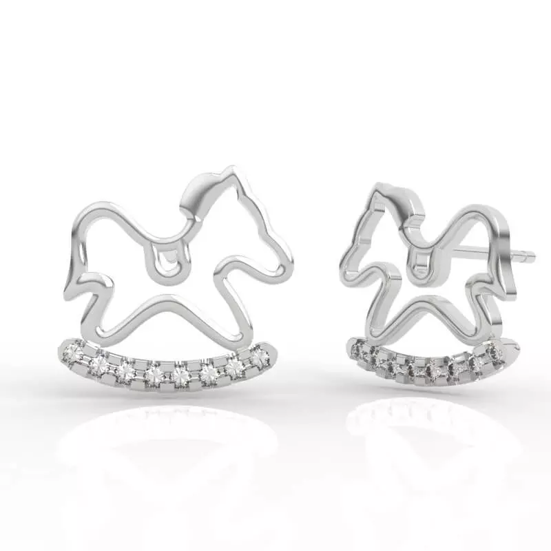 Sparkling Rocking Horse Stud Earrings 3D print model_0