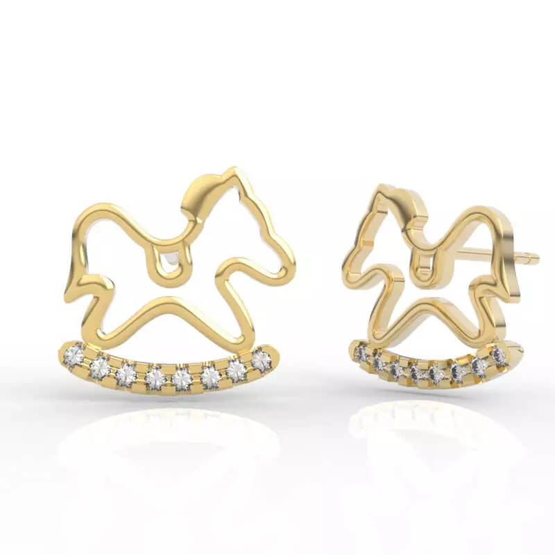 Sparkling Rocking Horse Stud Earrings 3D print model_1
