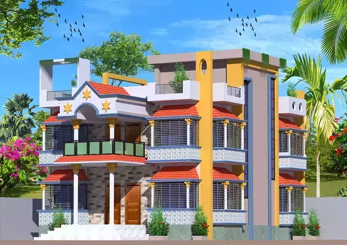 Modern Duplex House 3D Model   3D model