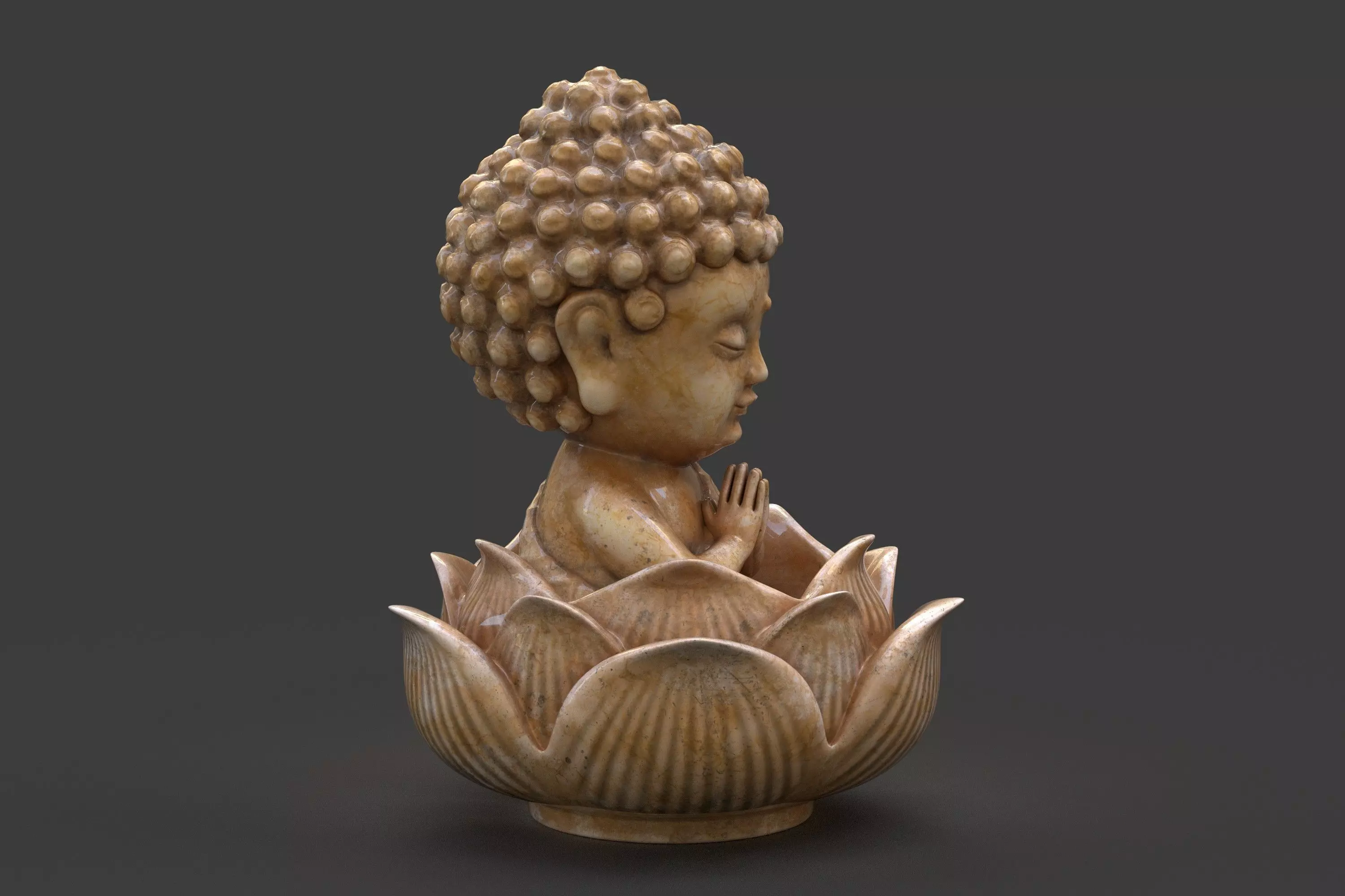 Baby Buddha sitting in lotus statuette 3D model_3
