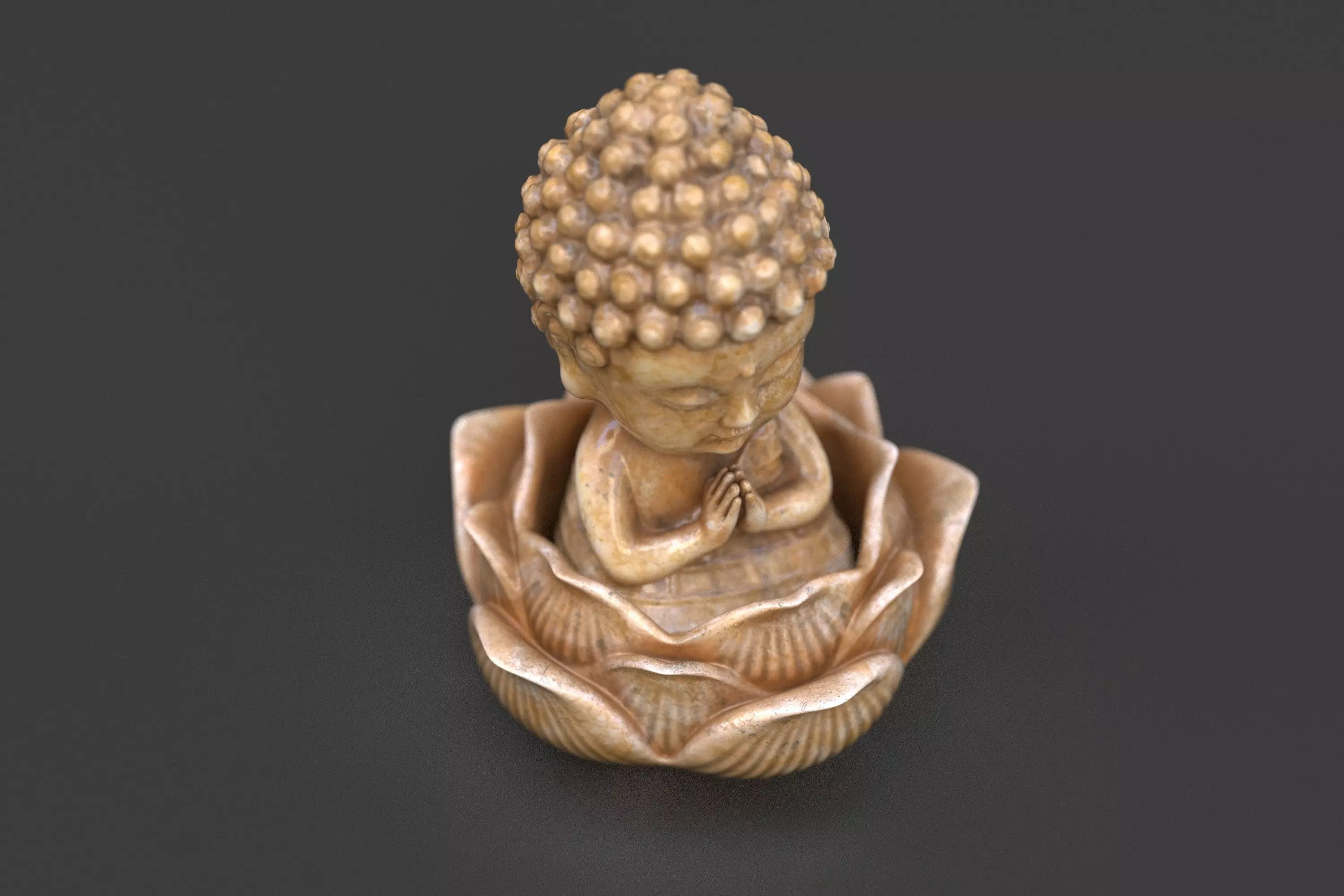 Baby Buddha sitting in lotus statuette 3D model_4