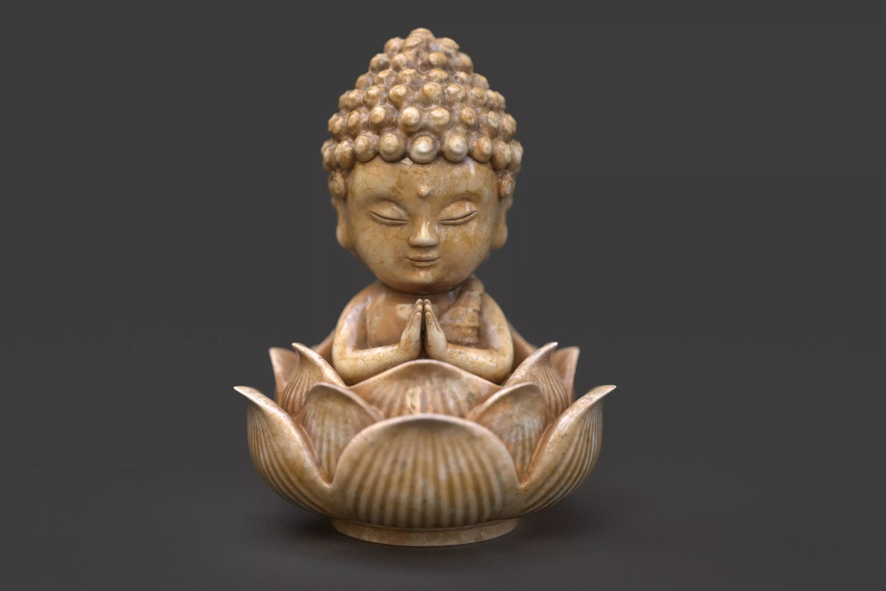 Baby Buddha sitting in lotus statuette 3D model_0