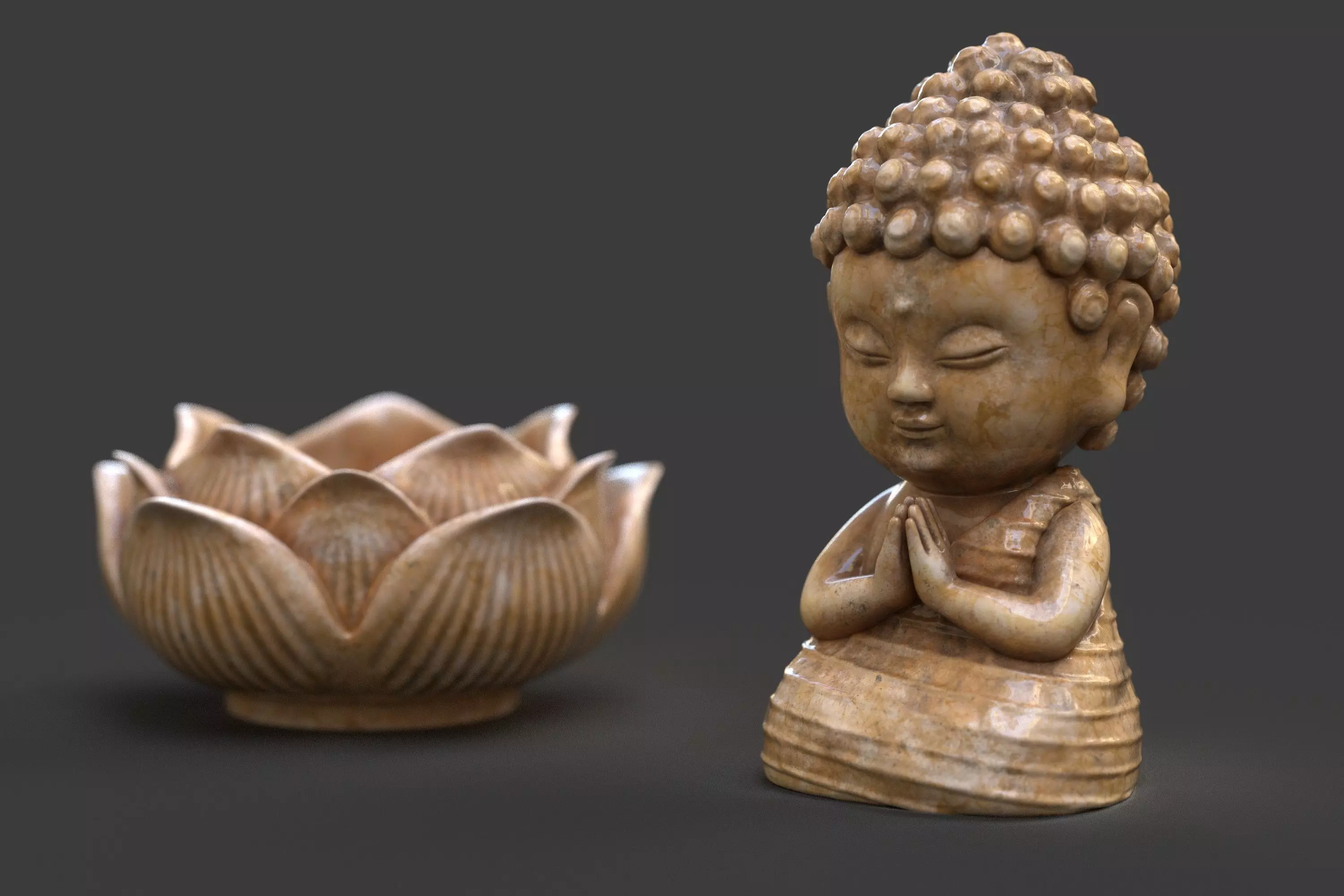 Baby Buddha sitting in lotus statuette 3D model_6