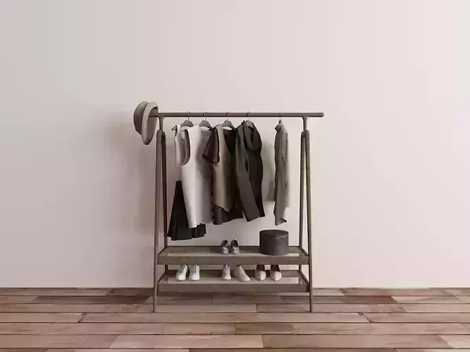 Modern Wood Clothes Rack 3D Model