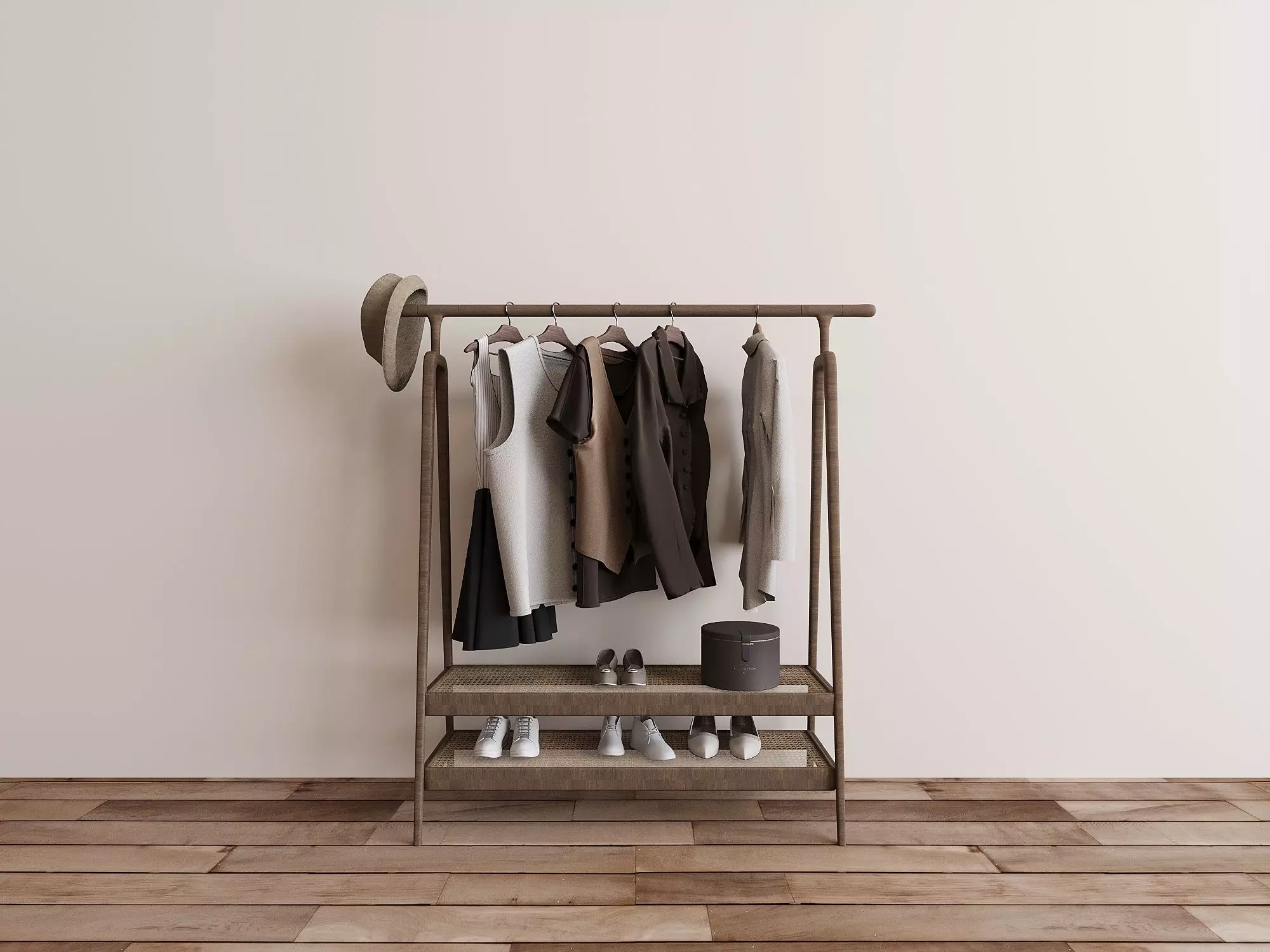 Modern Wood Clothes Rack 3D Model 3D model