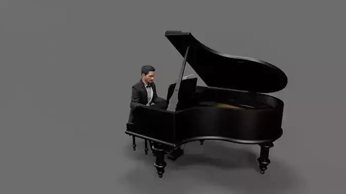 Pianist character Low-poly 3D model