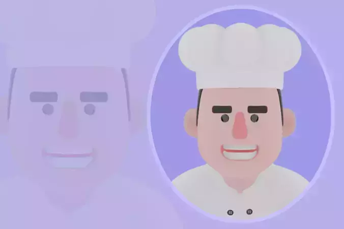 Stylized 3D Male Chef Character - Cook Presenting Roast Chicken