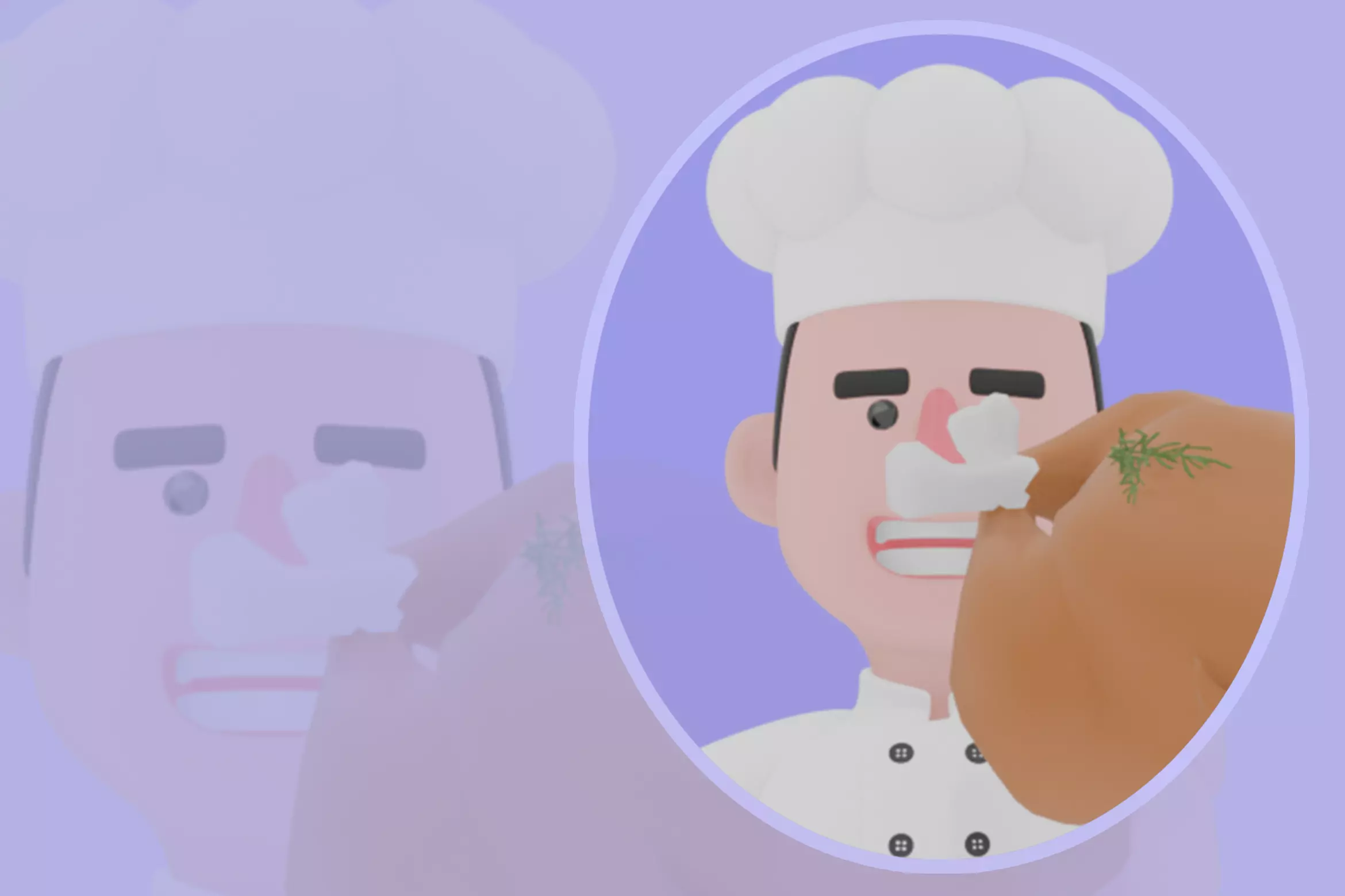 Stylized 3D Male Chef Character-Cook Kneeling with Roast Chicken 3D model