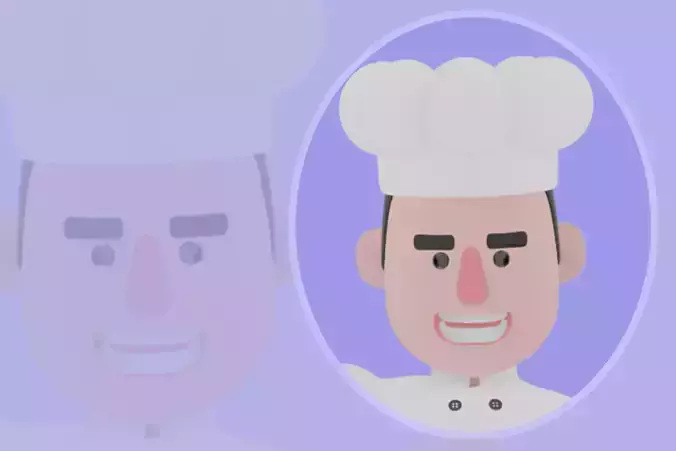 Stylized 3D Male Chef Character - Cook Jumping with Thumbs Up