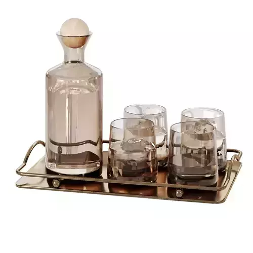 Smoked Glass Decanter Set on Metal Tray  Barware Composition