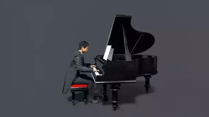 Asian Pianist character Low-poly 3D model