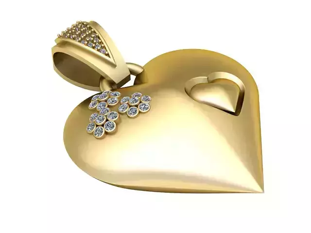 3D Printable Elegant Heart Pendant with Diamond Accents