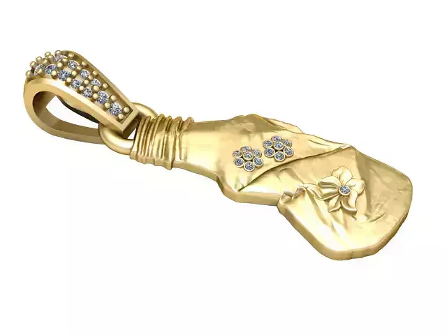 3D Printable Hand Shaped Floral Pendant with Diamond Accents
