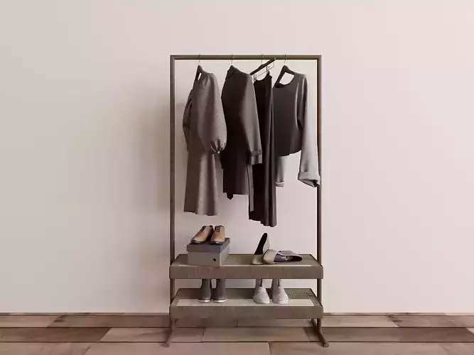 Modern Wood Clothes Rack 3D Model