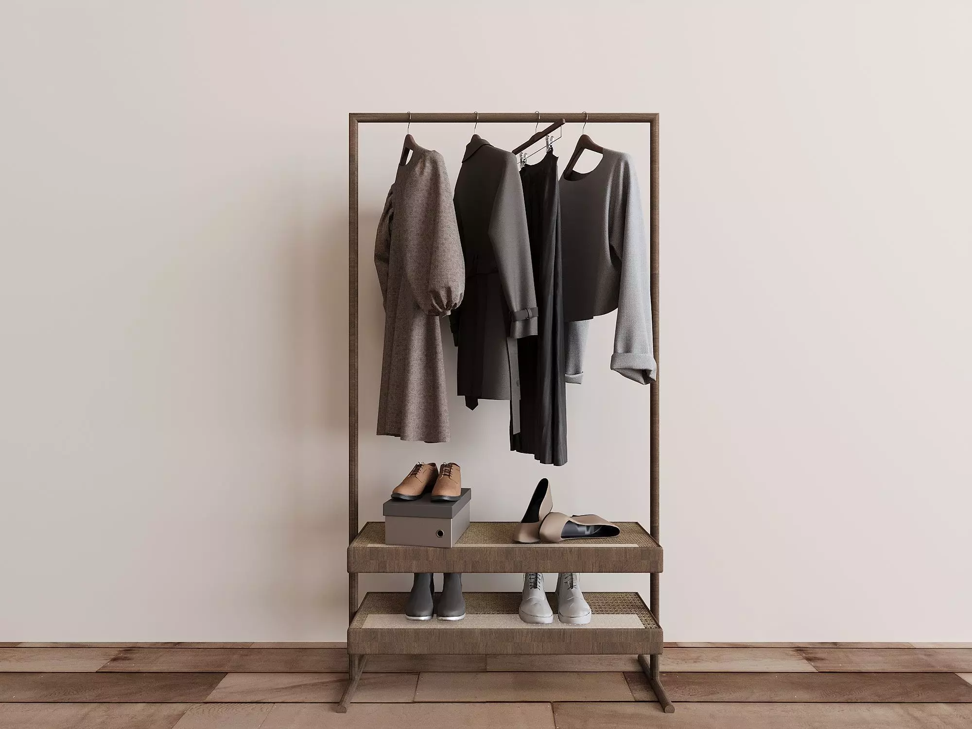 Modern Wood Clothes Rack 3D Model 3D model