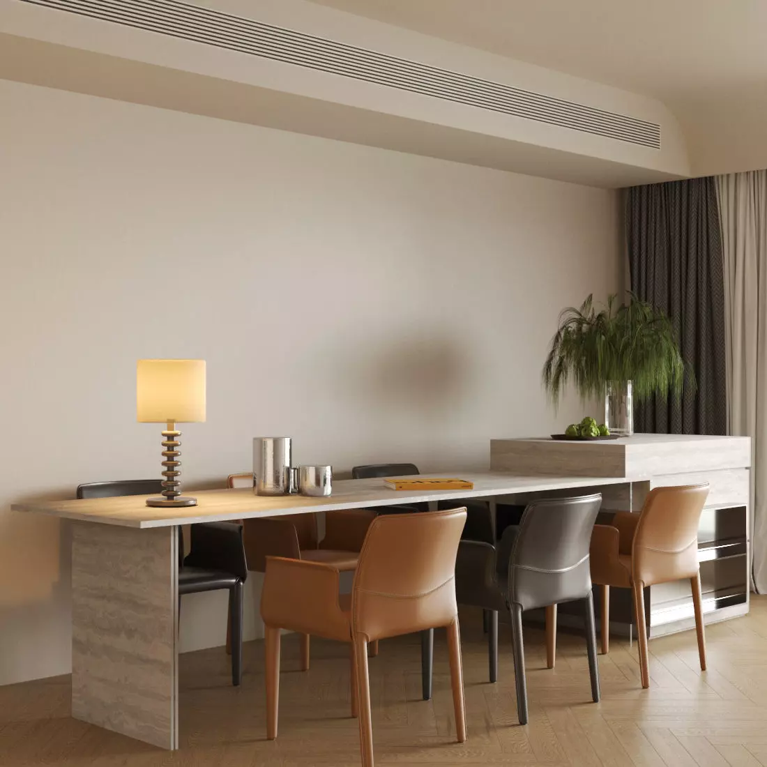 Island table and chairs 3D model_0