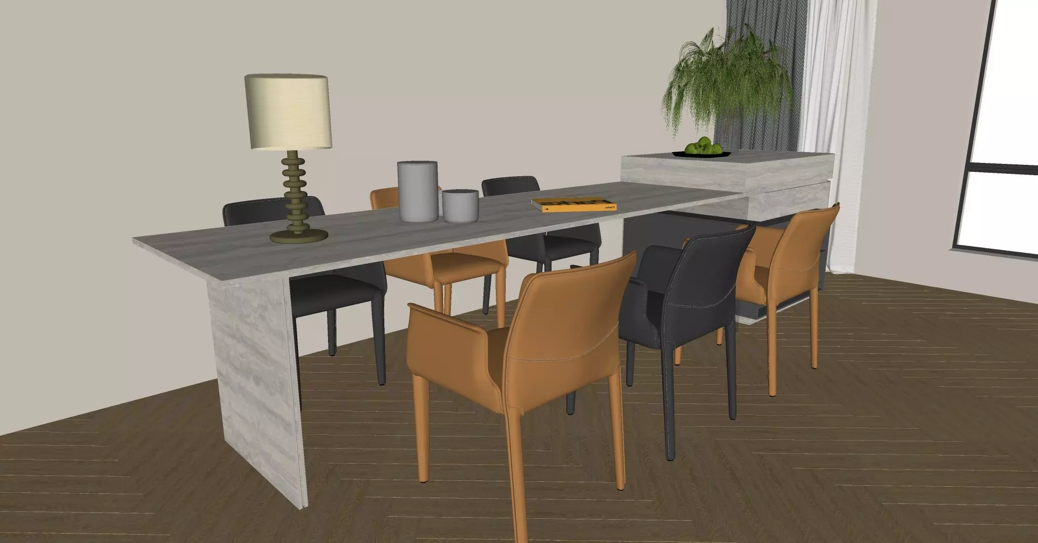 Island table and chairs 3D model_4