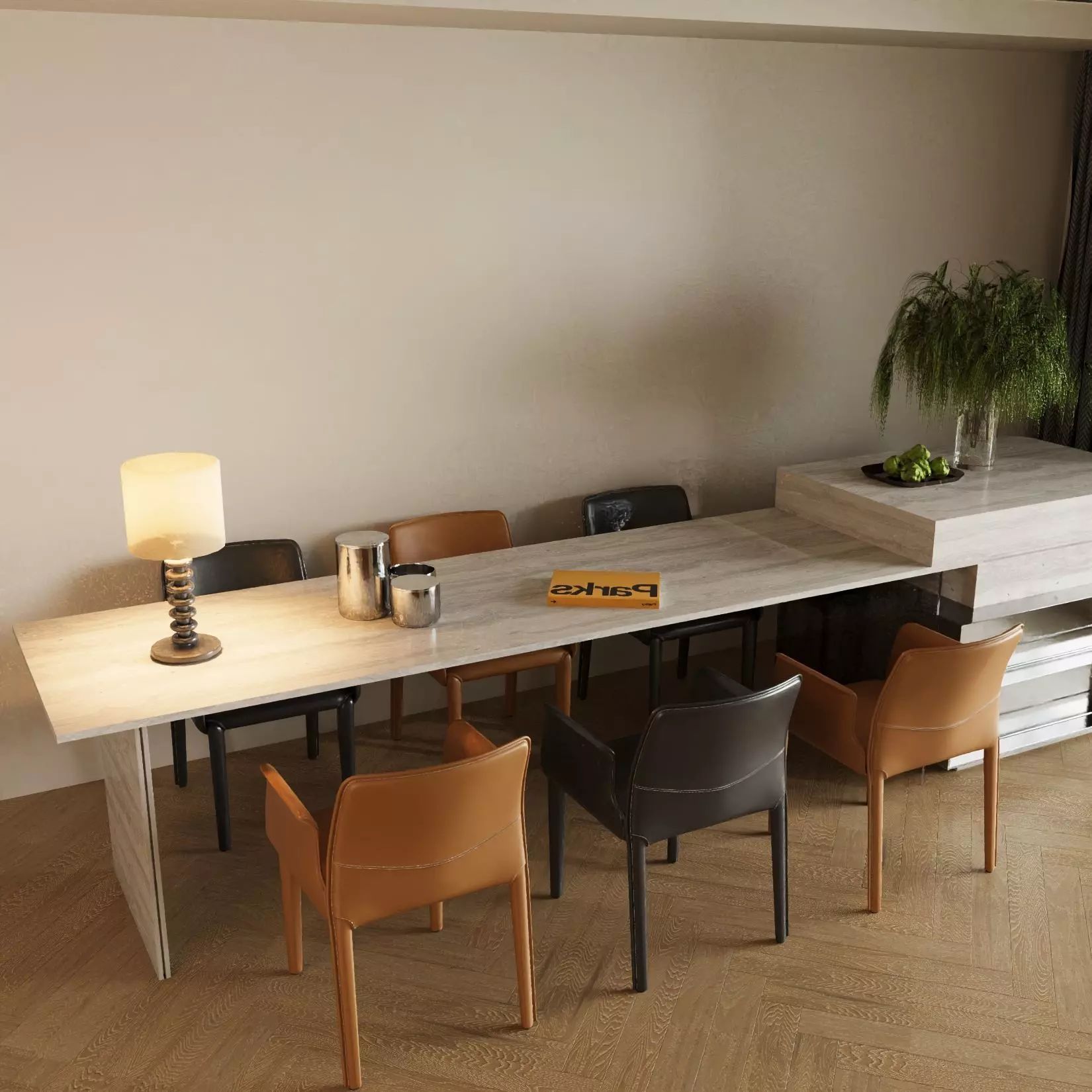 Island table and chairs 3D model_1